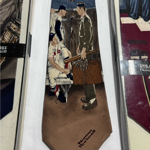 3 VINTAGE NORMAN ROCKWELL SILK TIES. DOCTOR, GOLFER, & BOSTON RED SOCKS BASEBALL - Picture 2 of 7